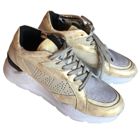 P448 Shoes - P448 Chunky Leia Silver and Gold Metallic Suede and Mesh Sneakers size 39